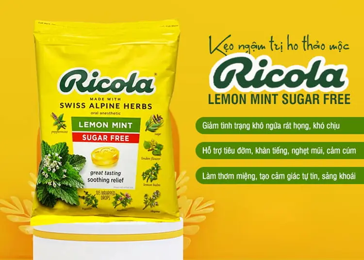 Kẹo ngậm ho mỹ ricola lemon mint